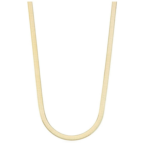 Donatello Gian, Sterling Silver Flat Herringbone Chain Necklace 3MM, Solid 925 Italy, 16-24 inch, 14K Gold Plated