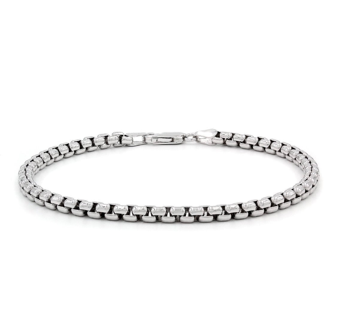 4mm Silver Chain Men Solid 925 Sterling Silver Round Box Link Chain - 4mm Strong Everyday Necklace Sturdy Silver Link Chain