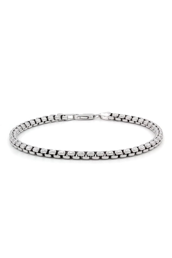 , Sterling Silver Round Box Link Chain Bracelet, Solid 925 Italian Made, 2MM - 8 Inch, Rhodium Plated