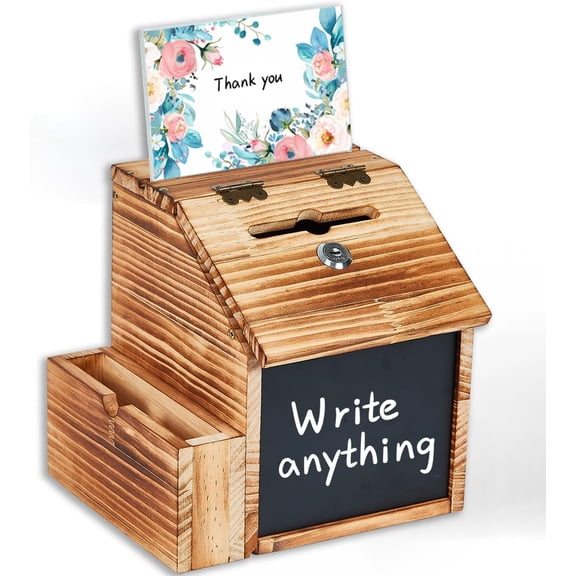 Donation Box - Wood Suggestion Box with Slot and Lock, Prayer Box Ballot Box for Wedding, Church, Classroom
