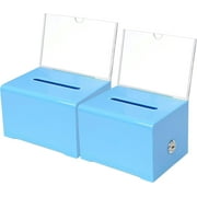 Donation Collection Ballot Box Ticket & Drawing Voting or Comment Box office and fundraising suggestion box 6.25 x 4.75 x 4 inch Box Display Sign Holder 4 x 6 inch with Lock and keys2 Pack Blue