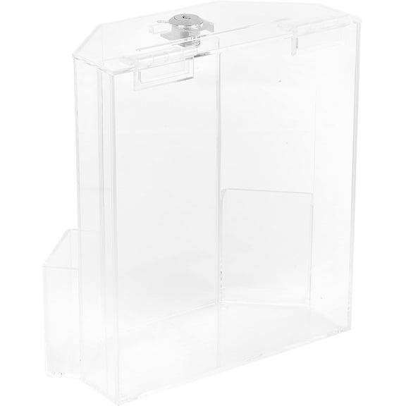 Donation Collection Office Suggestion Acrylic Ballot Box 9 x 8 inch with Display area of 8 x 3.75 inch comes with 2 business card size pockets and lock with set of keys clear