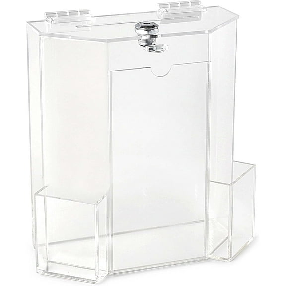 Donation Collection Office Suggestion Acrylic Ballot Box 9 x 8 inch with Display area of 8 x 3.75 inch comes with 2 business card size pockets and lock with set of keys