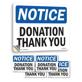 Donation Thank You OSHA Notice Vinyl Decal Label 7 Inch x 5 Inch - 5 Pack