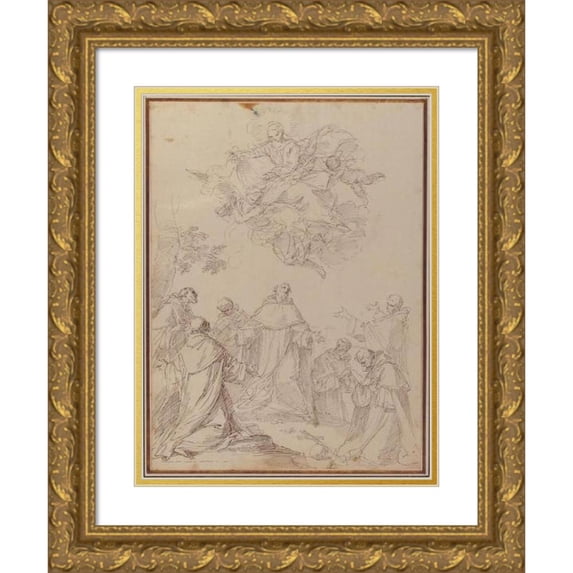 Donato Creti 11x14 Gold Ornate Wood Frame and Double Matted Museum Art Print Titled - The Virgin Bringing the Habit to the Seven Founding Fathers of the Servite Order (1671-1749)