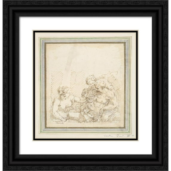 Donato Creti 12x13 Black Ornate Wood Framed Double Matted Museum Art Print Titled: Lot and His Daughters (18th Century)