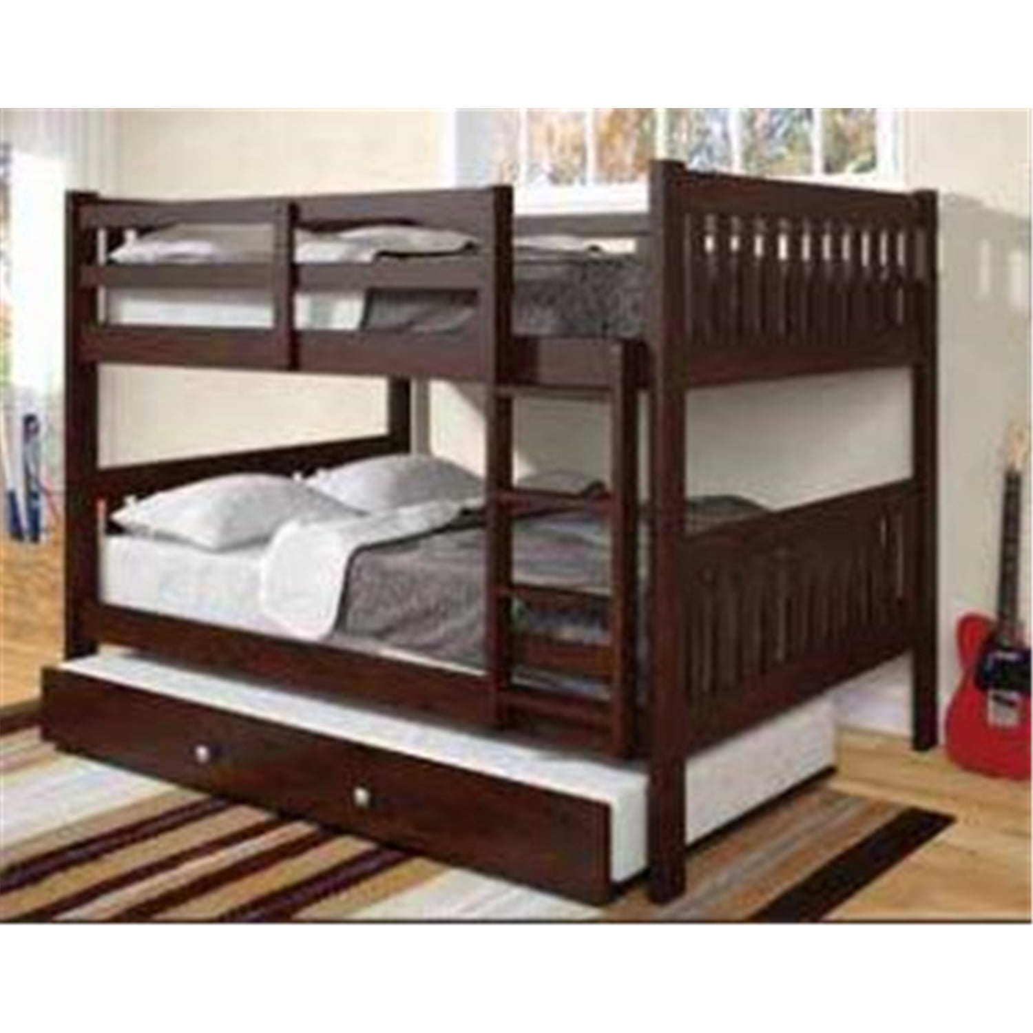 Donco Kids Austin Mission Full over Full Cappuccino Bunkbed with Twin Trundle, Full over Full, Cappuccino