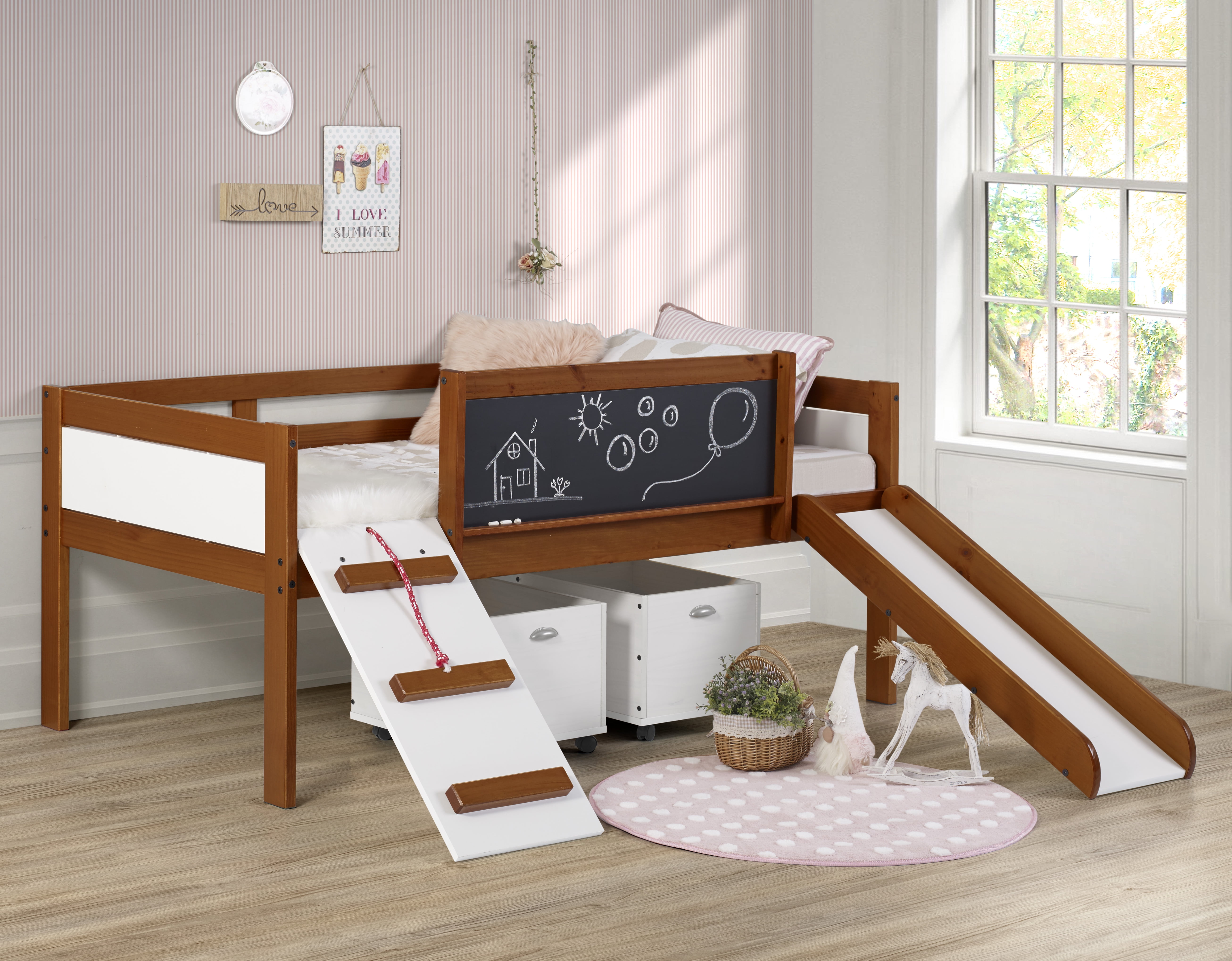 Espresso Pine Twin Loft Bed with Storage and Slide