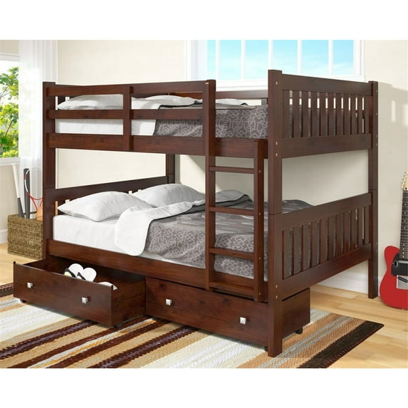 Donco Kids Austin Mission Full over Full Cappuccino Bunkbed with Dual Underbed Drawers, Full over Full, Cappuccino