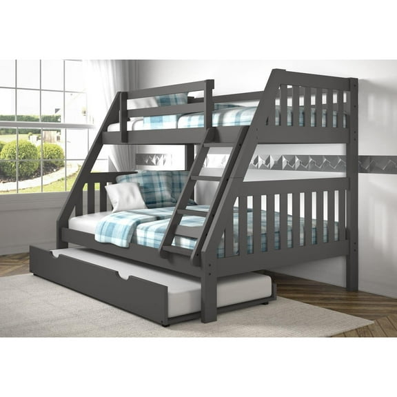 Donco Kids Austin Mission Twin over Full Bunkbed with Dual Underbed Drawers, Twin over Full, Dark Grey