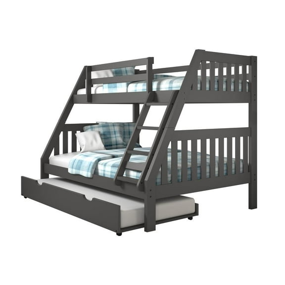 Donco Kids Austin Mission Twin over Full Bunkbed with Twin Trundle, Twin over Full, Dark Grey