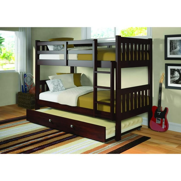 Donco Kids Austin Mission Twin over Twin Cappuccino Bunkbed with Twin Trundle