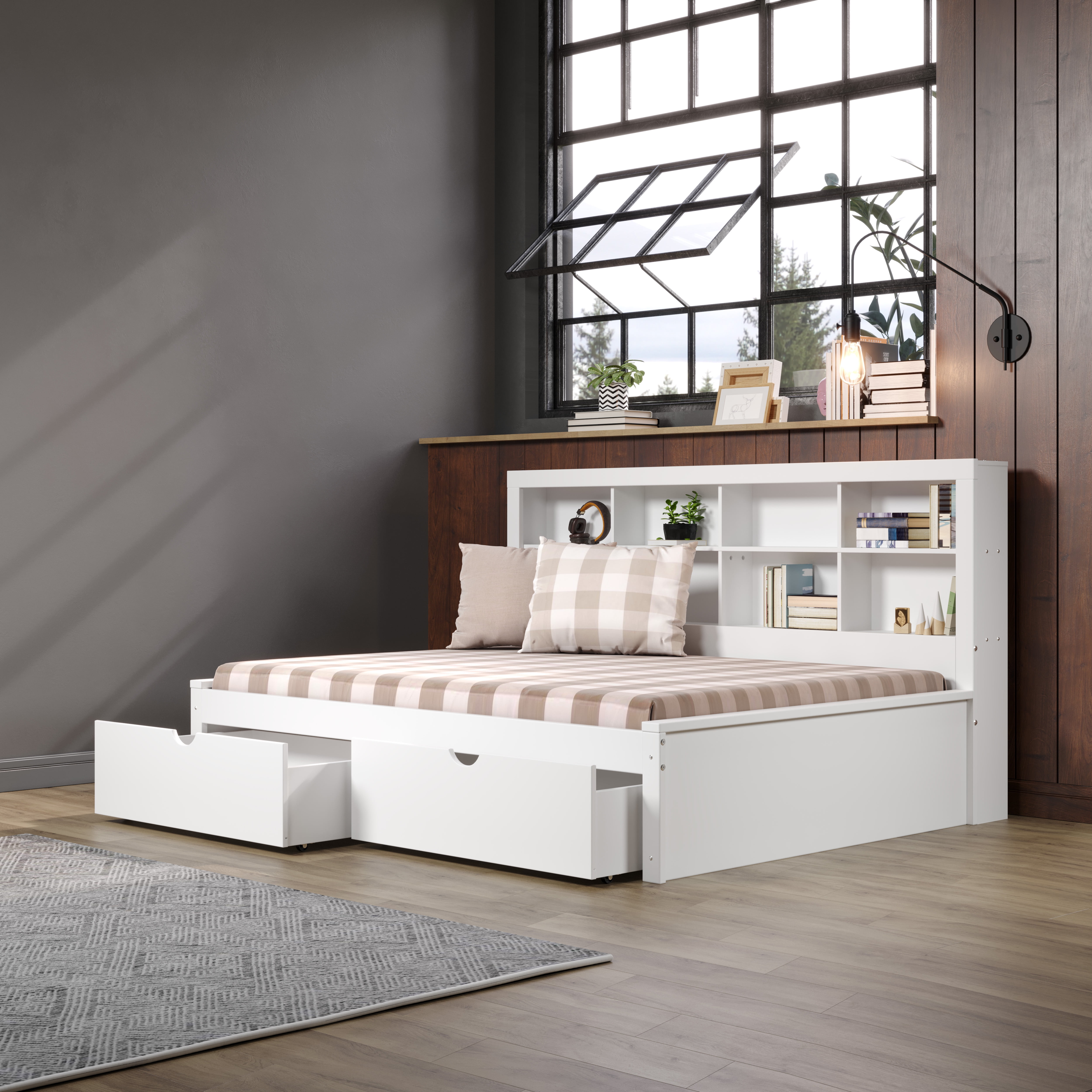 Donco Kids Bookcase Full Daybed with Dual Underbed Drawers, Full, White