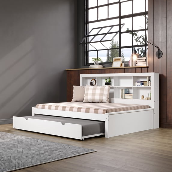 Donco Kids Bookcase Full Daybed with Twin Trundle, Full, White