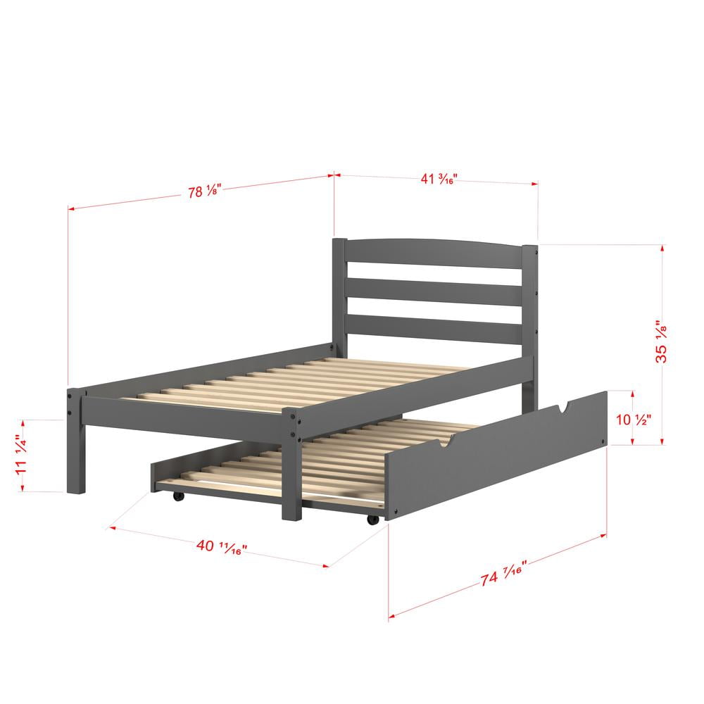Donco Kids Econo Scandinavian Twin Dark Grey Bed with Twin Trundle