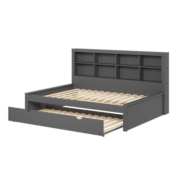 Donco Kids Bookcase Full Daybed with Twin Trundle, Full, Dark Grey