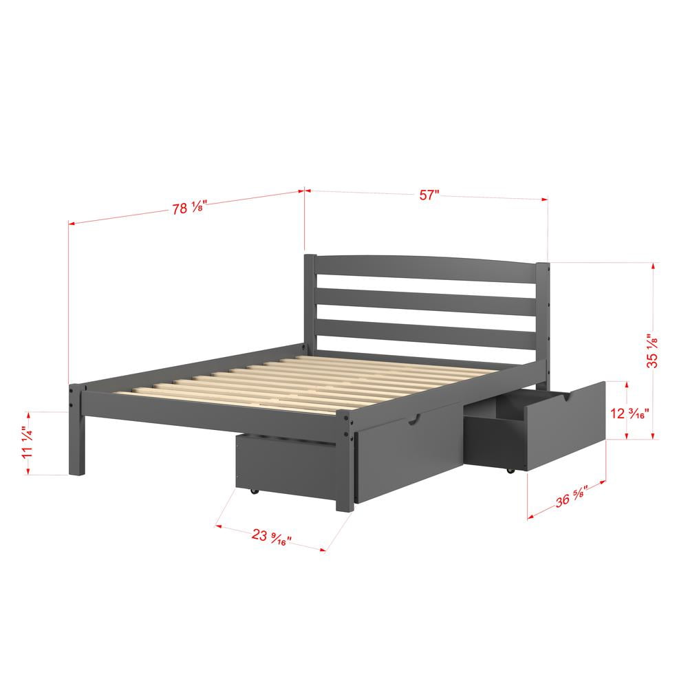 Donco Kids Econo Scandinavian Full Dark Grey Bed with Dual Underbed Drawers