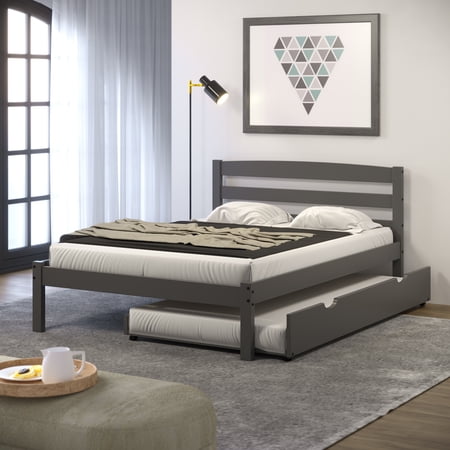 Donco Kids Econo Scandinavian Full Dark Grey Bed with Twin Trundle, Full, Dark Grey