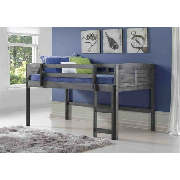 Donco Kids Louver Twin Antique Grey Low Loft Bed, Twin, Antique Grey