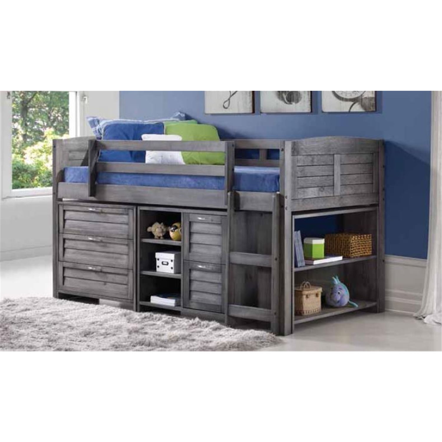 Donco Kids Louver Twin Antique Grey Modular Low Loft Bed Group B Twin Antique Grey