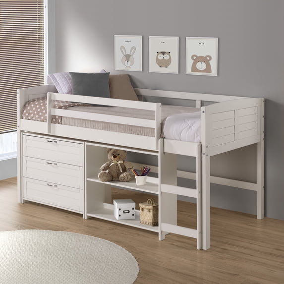 Donco Kids Louver Twin Modular Low Loft Bed Group C, White
