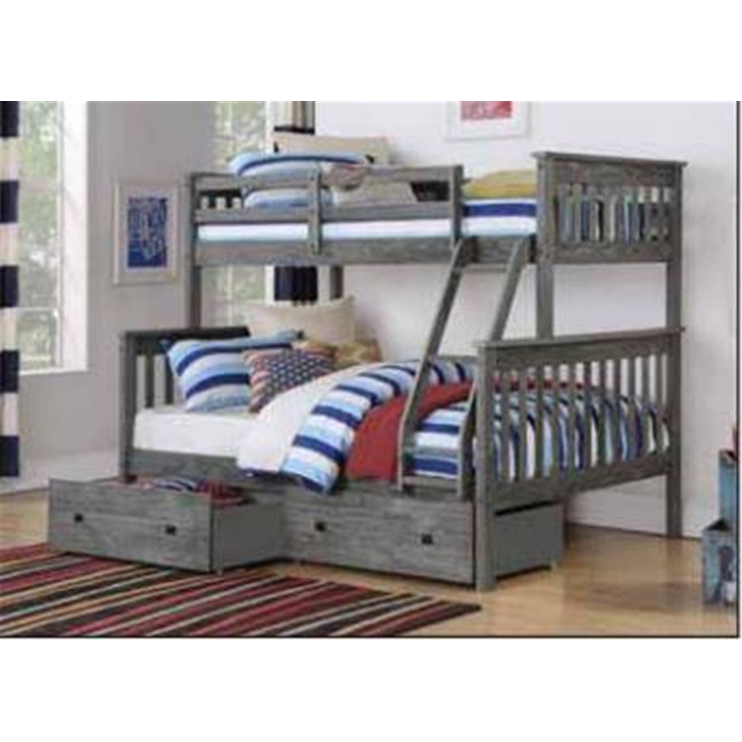 Donco Kids Mission Bunk Bed-Color:BRUSHED GREY,Size:Twin/Full,Style:W
