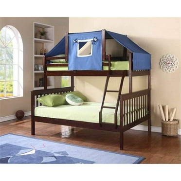 Donco Kids Mission Bunk Bed-Color:Dark Cappuccino,Size:Twin/Full,Style:W/BLUE TENT