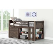 Donco Kids PD-0318TBS-Modular-C2 Twin Barn Door Low Loft with 3 Drawer Chest, Bookcase & Small Bookcase, Brushed Shadow