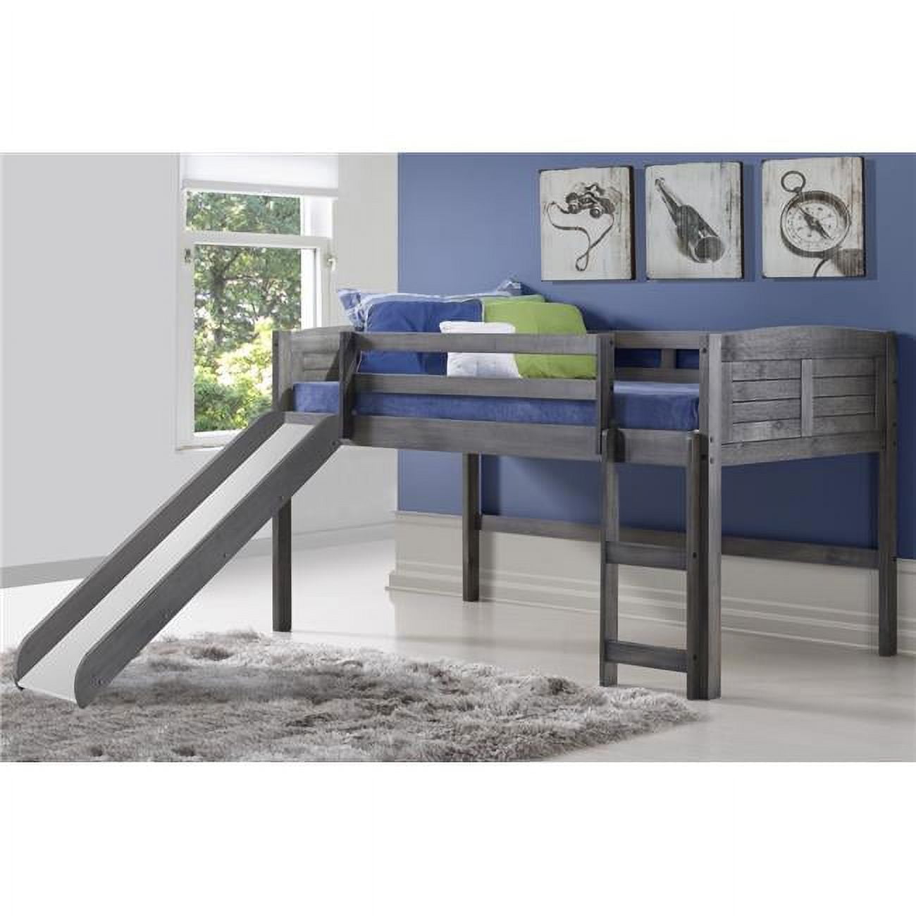 Donco Kids PD 790AAG 785AG Twin Size Louver Low Loft Bed with Slide in Antique Grey