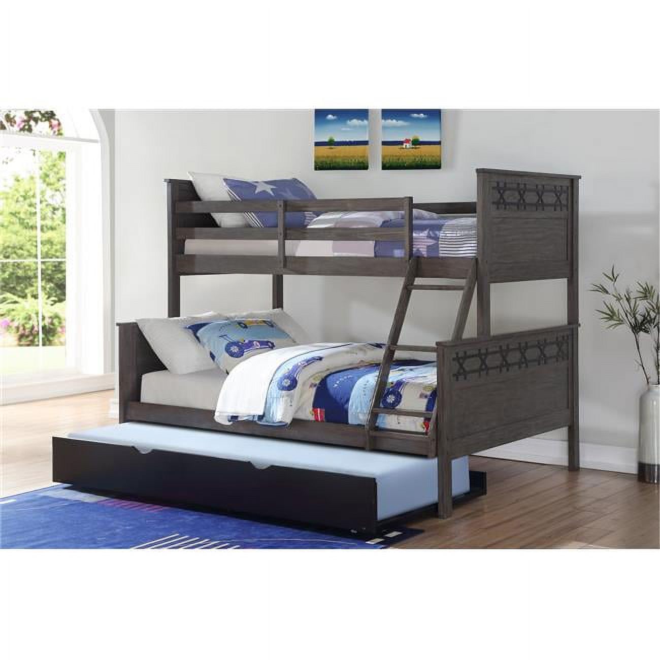 Donco Kids PD9818TFG503BK Twin Over Full Barn Panel Bunk Bed in Graphite with Twin Trundle in