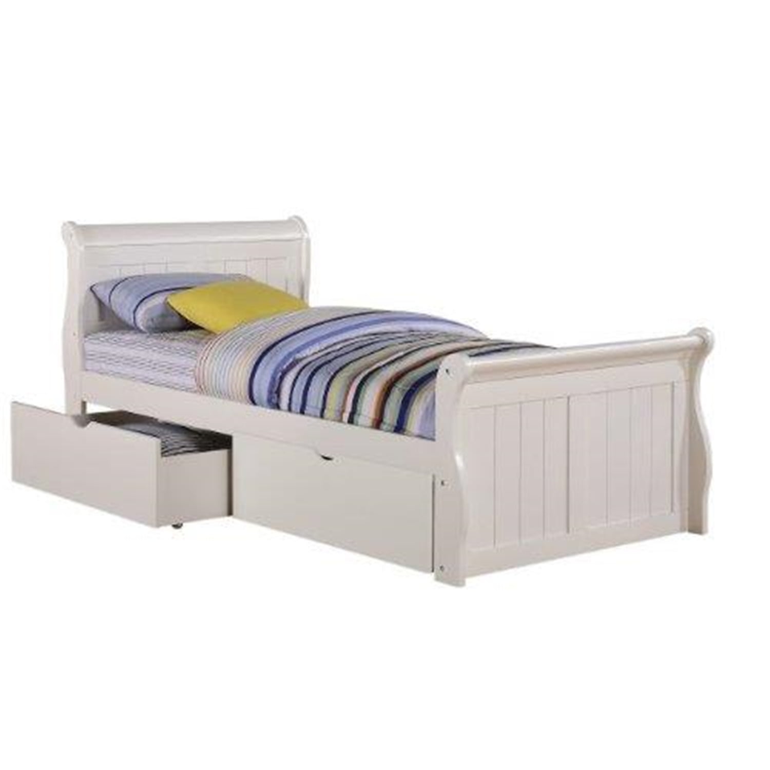 Donco Kids Sleigh Bed Color White Size Twin Style W DUAL UNDERBED