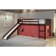 Donco Kids Twin Circles Low Loft W/Slide & Red Tent Kit In Dark Cappuccino Finish