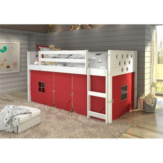 Donco Kids ' Twin Circles Low Tent White Loft Bed Red
