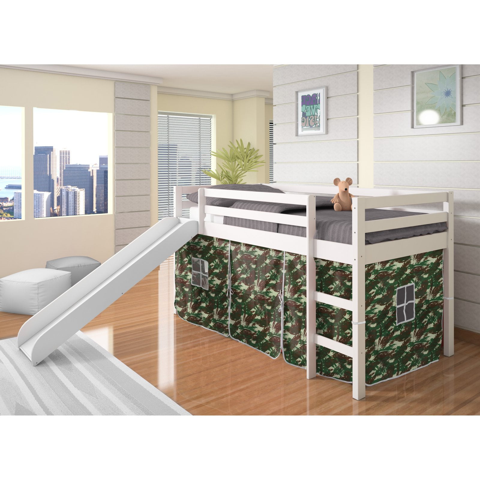 Free Shipping Donco Kids Twin Loft Bed with Camo Tent and Slide White Walmart