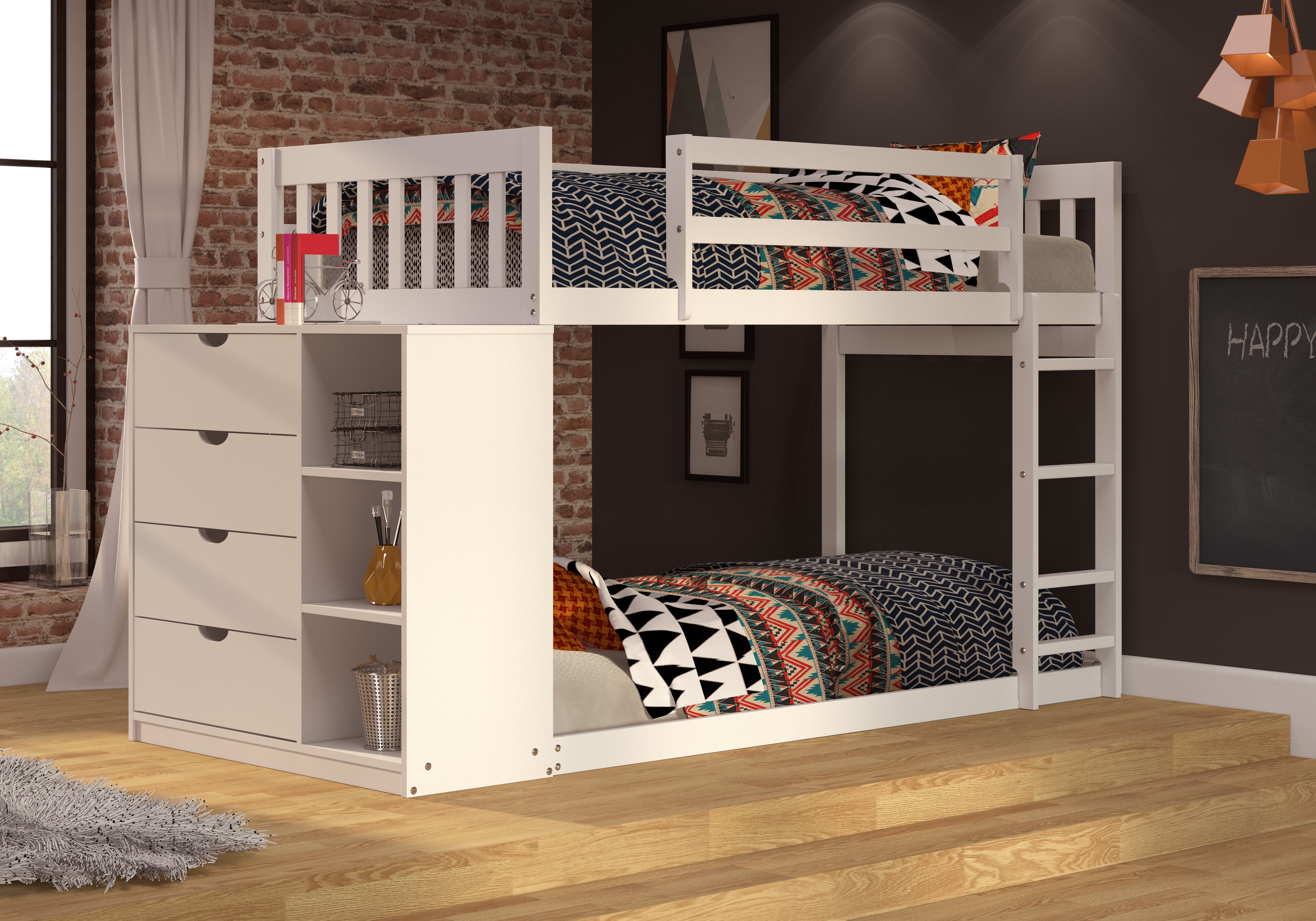 Donco Kids Twin Over Twin Mission Chest Bunk Bed, White