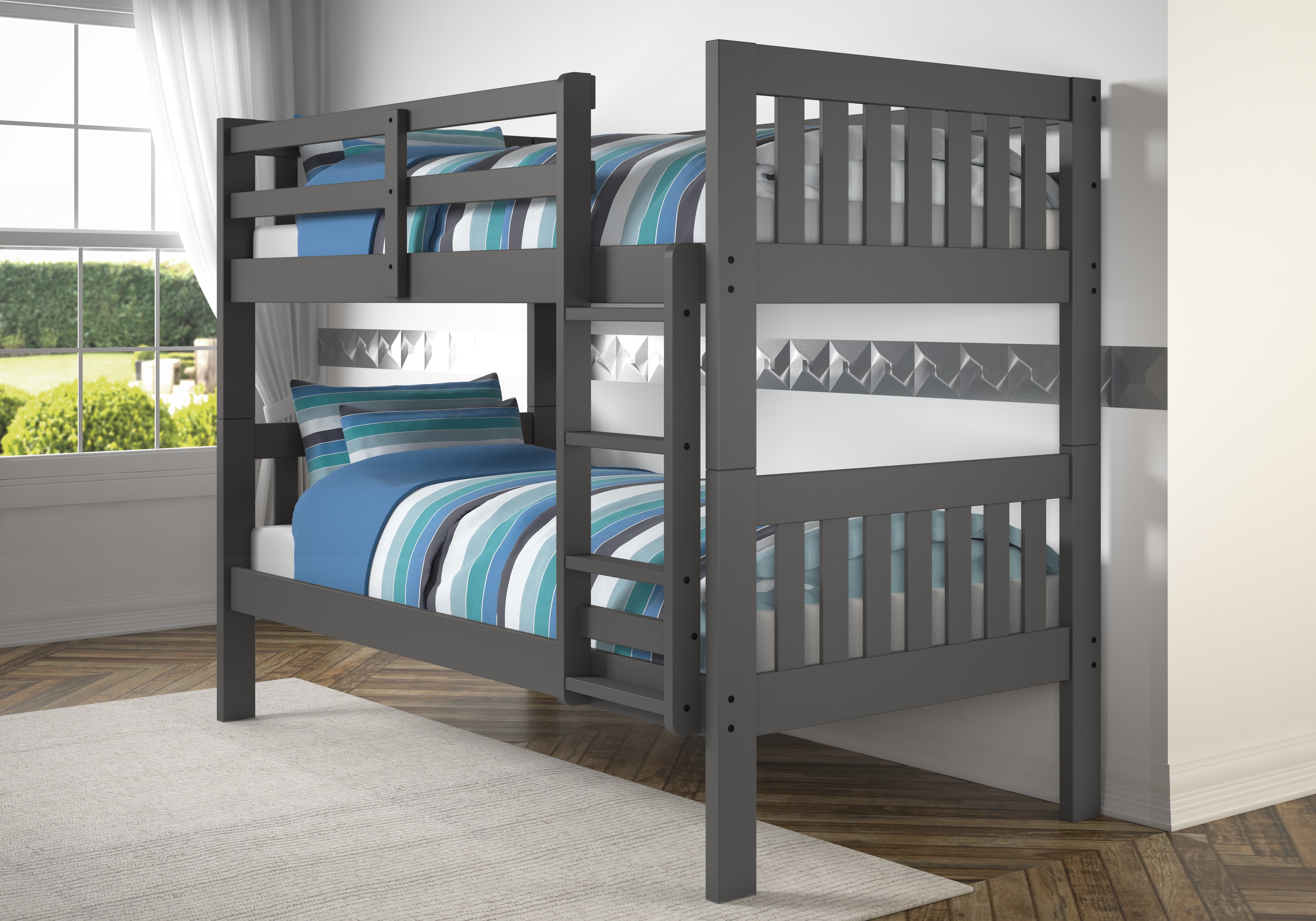 Donco Kids Twin over Twin Solid Wood Mission Bunk Bed in Dark Gray