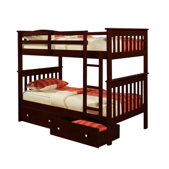 Donco Trading Twin/Twin Mission Bunk Bed W/Dual Under Bed Drawers