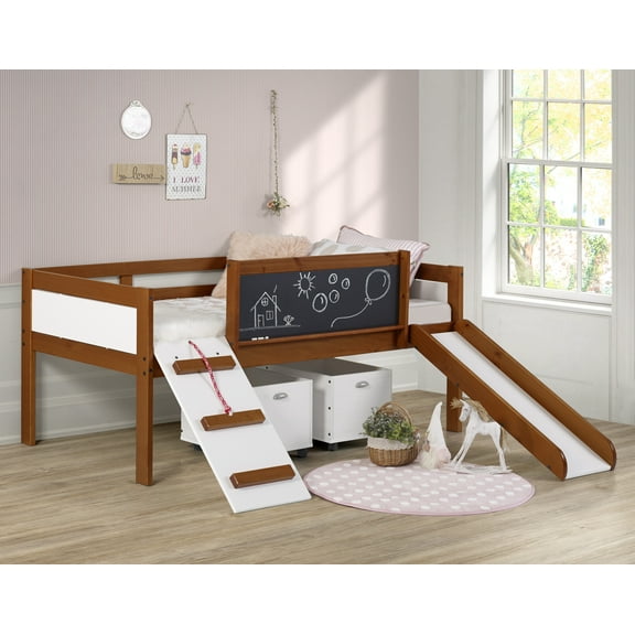 Donco Kids Wood Frame Toy Boxes Twin Low Loft Bed Wood Frame with Storage Espresso