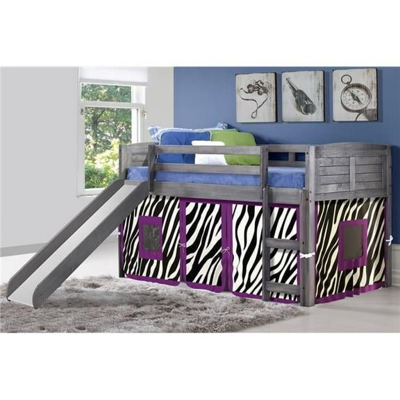 Donco PD-790AAG-Z-785AG Twin Size Louver Low Loft with Slide & Zebra Tent in Antique Grey