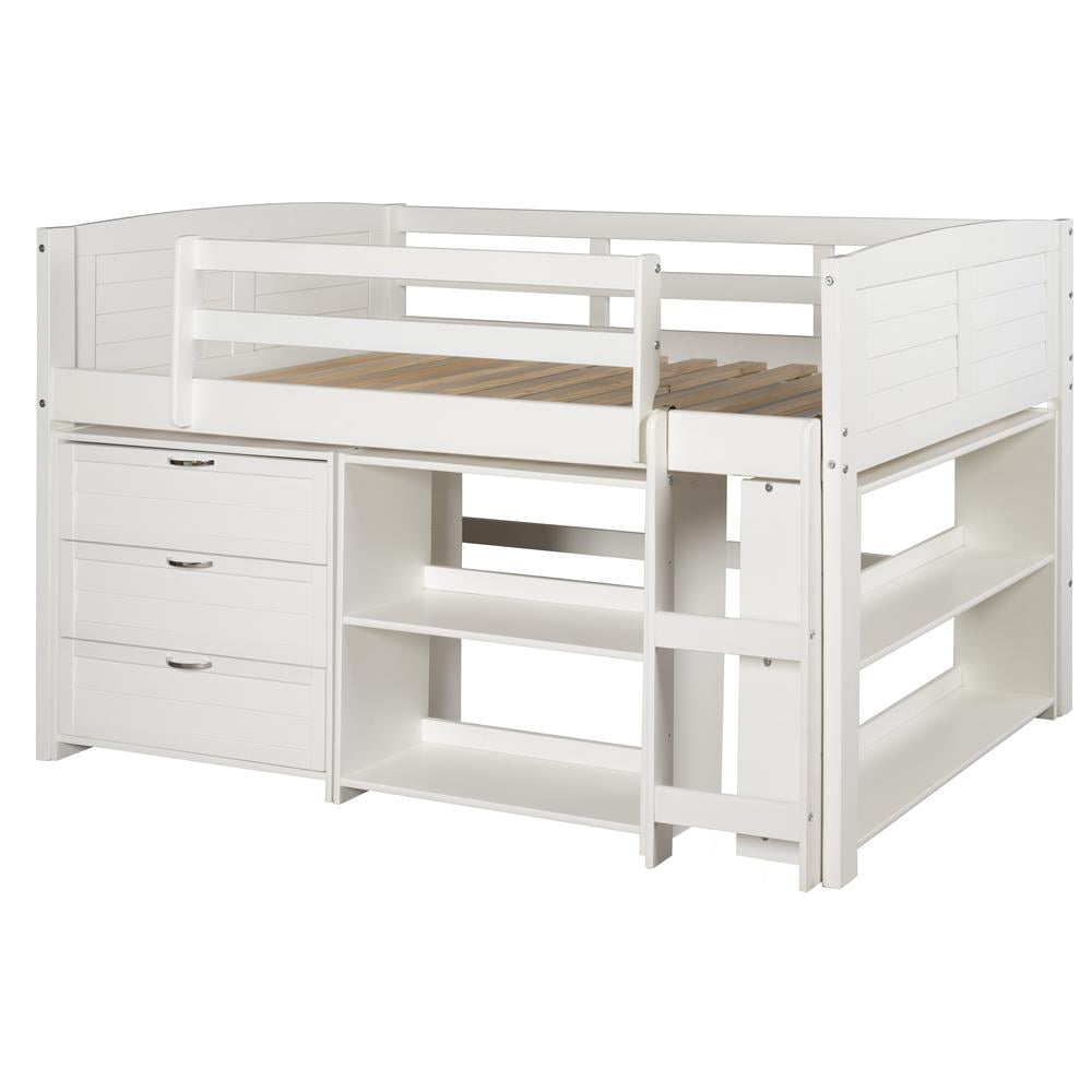 Donco Kids Louver Twin White Modular Low Loft Bed - Group B, Twin, White