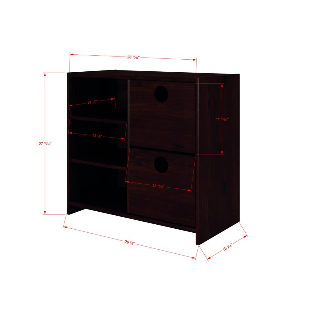 Dark Cappuccino Pine Wood 2 Drawer Chest with Shelves