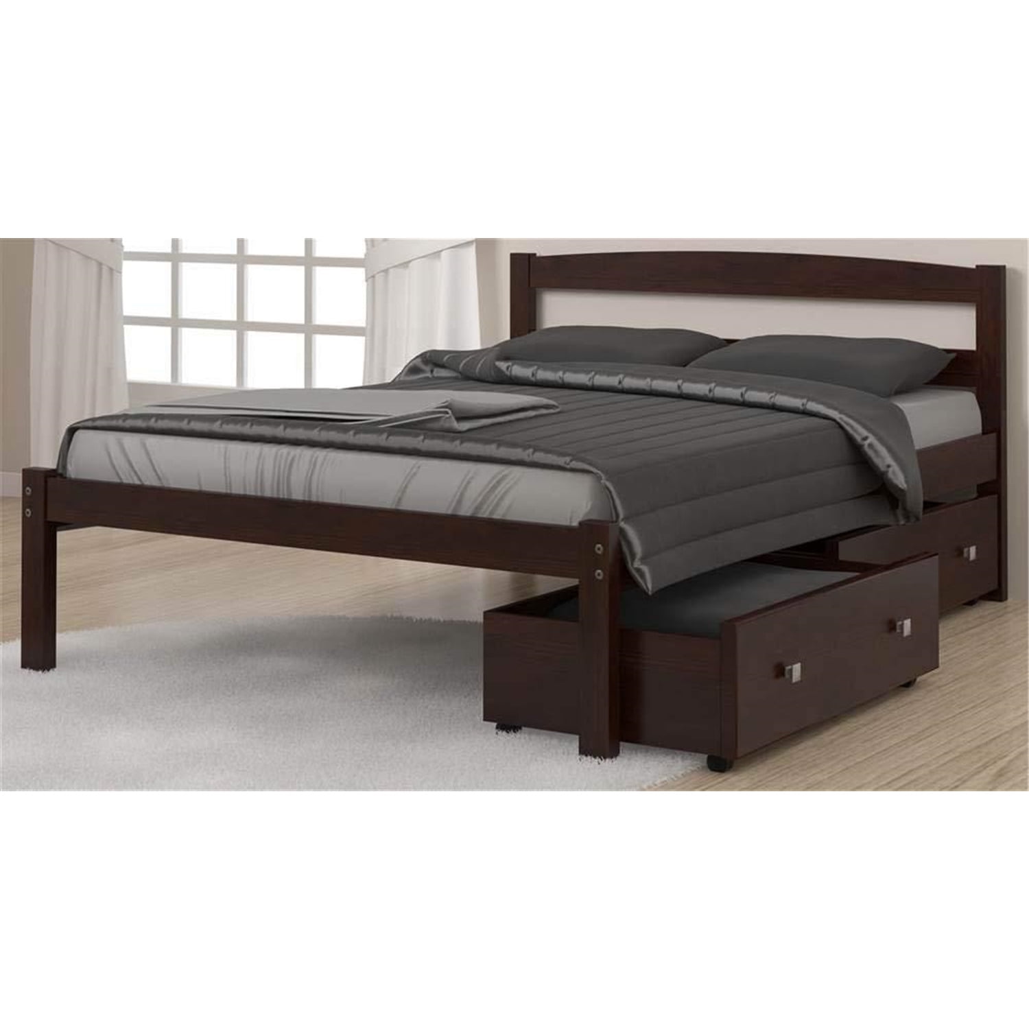 Donco Kids Econo Scandinavian Full Cappuccino Bed with Dual Underbed Drawers
