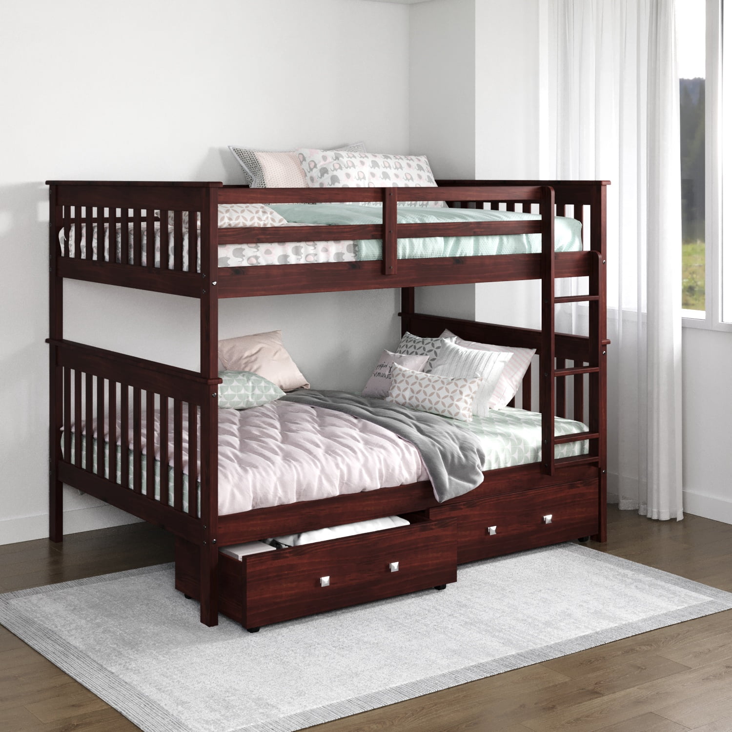 Donco Kids Full over Full Mission Bunk Bed with Dual Underbed Drawers