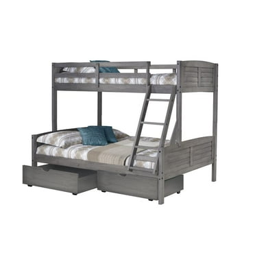 Donco Trading Twin/Full Louver Bunk Bed W/Dual Under Bed Drawers
