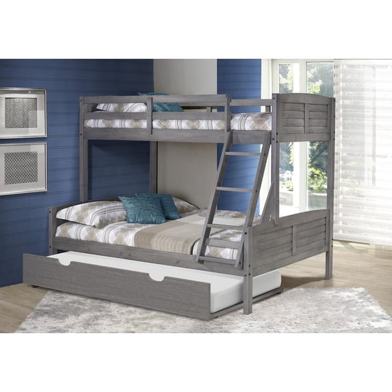 Donco Kids Louver Twin over Full Bunkbed with Twin Trundle. Twin over Full, Antique Grey