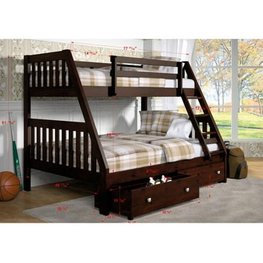 Donco Trading Twin/Full Mission Bunk Bed W/Dual Under Bed Drawers
