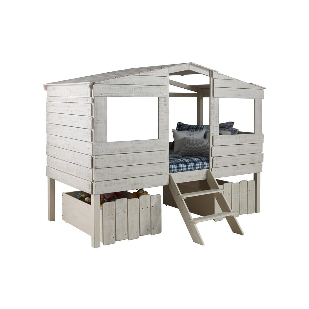 Rustic Sand Twin Pine Loft Bed with Storage Drawers
