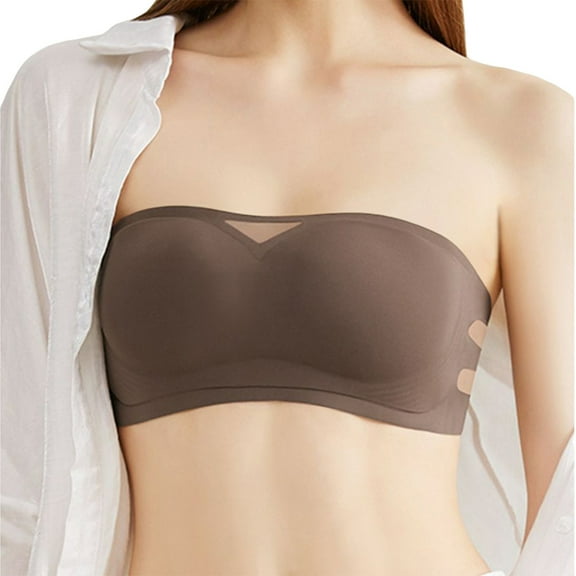 DondPO Bandeau Bras for Women Wireless Strapless Bras for Women Womens Bandeau Bra Strapless Bra No Underwire Padded Strapless Bras Strapless Bra Non Slip Brown XL