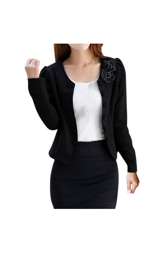Blazers for Women Long Applique Suit Small Sleeve Cardigan Breasted Double Women Bow Fashion Short Women's Blouse Blazers for Women Business Casual Work Office Suit Jackets Black XL