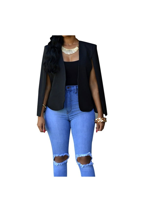 Blazers for Women Women Loose Short Cloak Coat Solid Cape Sleeve Cardigan Jacket Trench Outwear Womens Blazers Dressy Casual Casual Blazer for Women Black 2XL